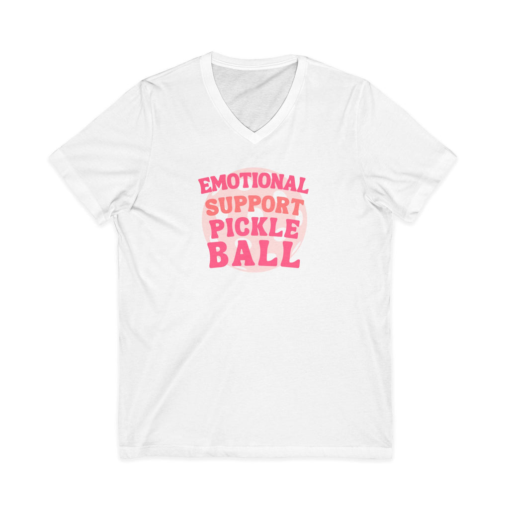 Pickleball. Unisex, V-Neck, Short Sleeve, Graphic T-Shirt.  Emotional Support Pickleball.