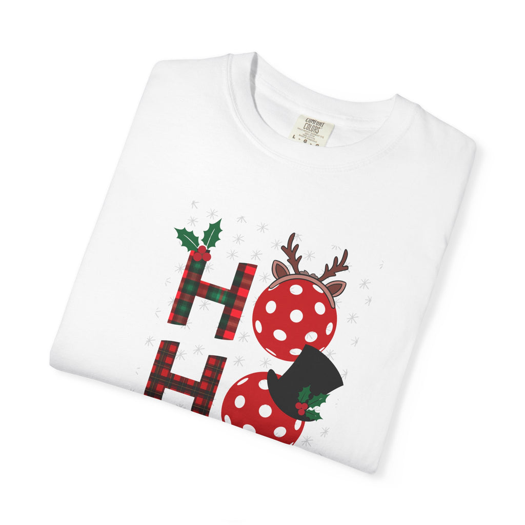 Holiday Moon. Unisex, Garment-Dyed, Crew Neck, Short Sleeve, Graphic T-Shirt. Pickleball Ho.Ho.Ho.