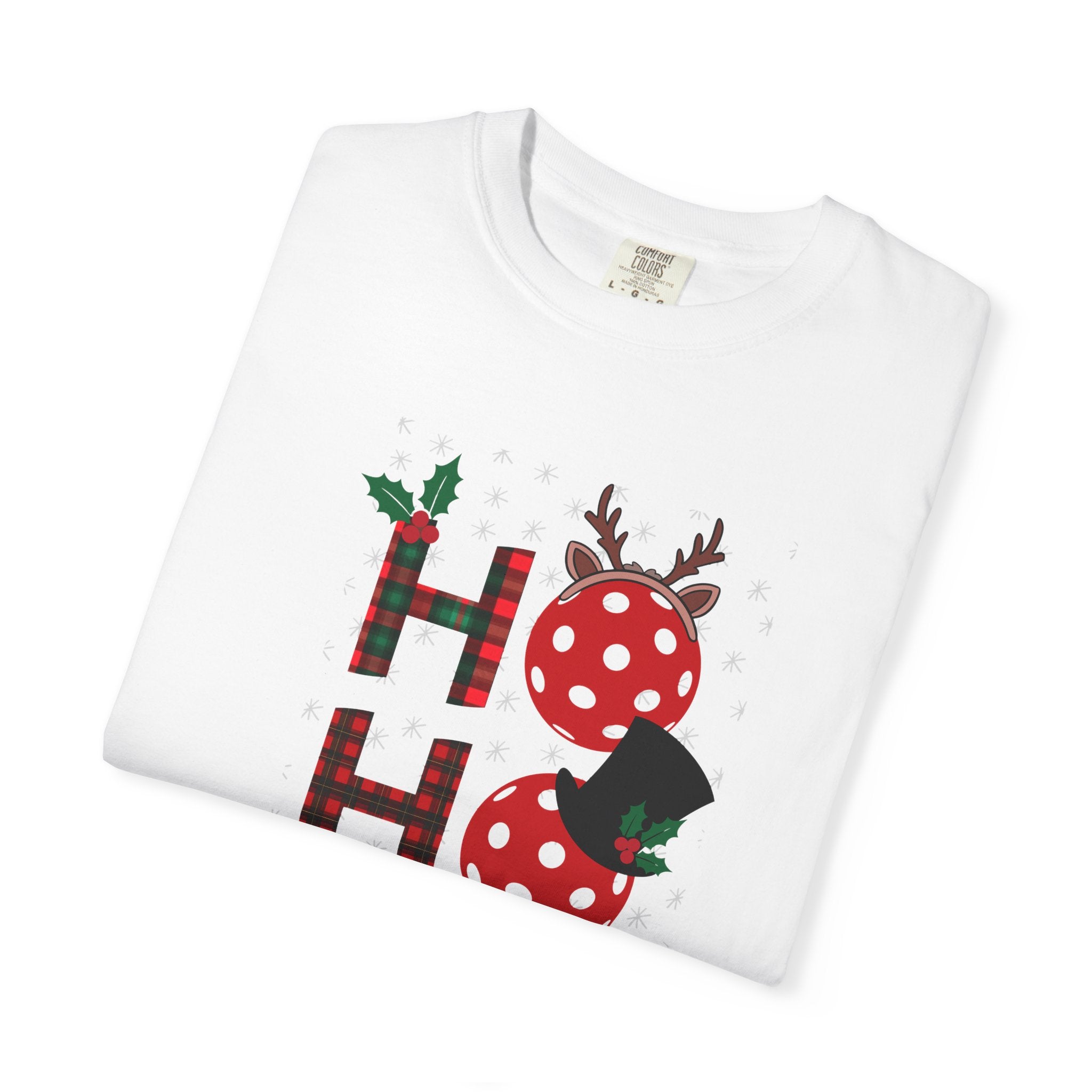 Holiday Moon. Unisex, Garment-Dyed, Crew Neck, Short Sleeve, Graphic T-Shirt. Pickleball Ho.Ho.Ho.